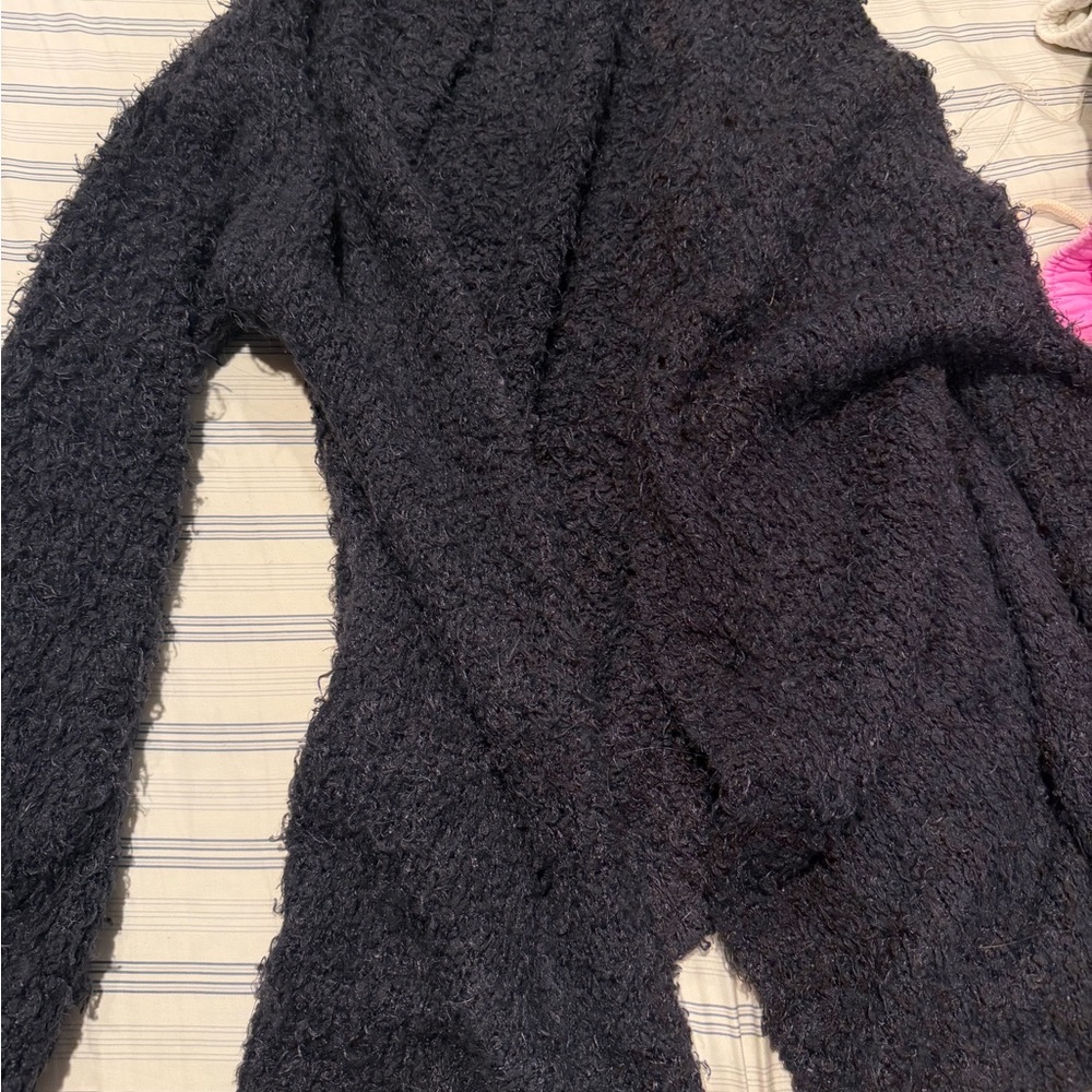 Earth Deep Black Fuzzy Open Cardigan